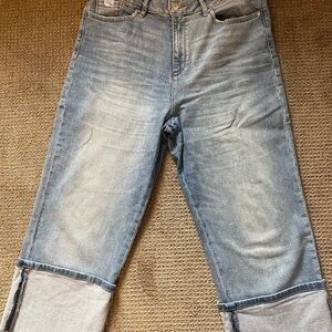 Karl Lagerfeld Light Wash Straight Leg Jeans with Rolled Cuffs